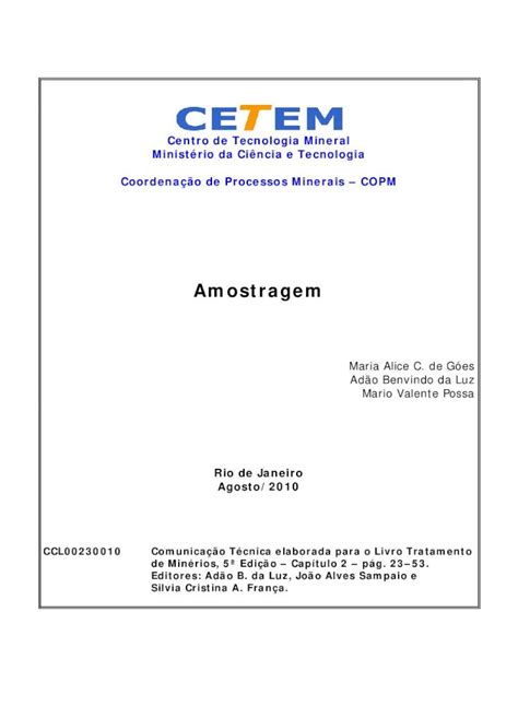 Pdf Amostragem Mineralis Cetem Gov Brmineralis Cetem Gov Br