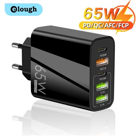 Elough PD 3USB 65W Carregador De Celular De Carregamento Rápido 5