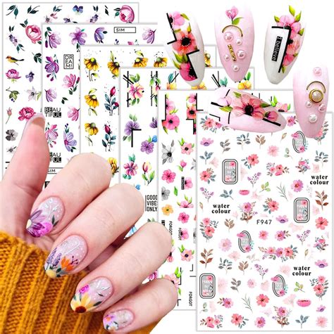 Ztztst 6sheets Flower Nail Art Stickers Decals Spring