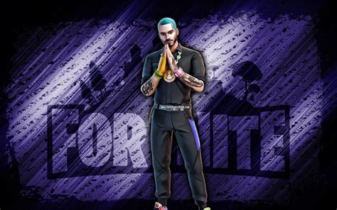 Download J Balvin Fortnite, 4k, violet diagonal background, grunge art ...