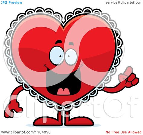 Cartoon Of A Red Doily Valentine Heart Mascot With An Idea Royalty