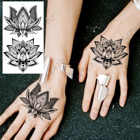 Diy Lotus Flower Temporary Tattoos For Woman Adult Realistic Cross