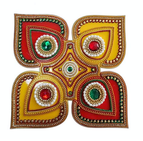 Diya Shape Red And Yellow Mm Decoration Acrylic Rangoli At Rs