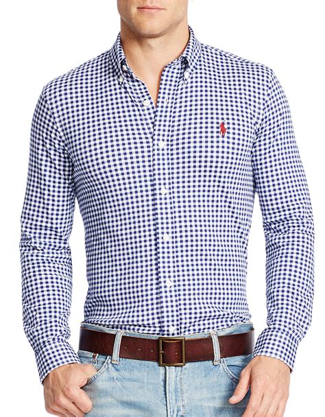 Polo ralph lauren Gingham-knit Dress Shirt in Blue for Men (Driver Navy ...