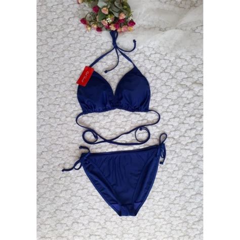 Jual Bk R Deep Blue Bikini Pantai Segitiga Ikat With Foam Biru