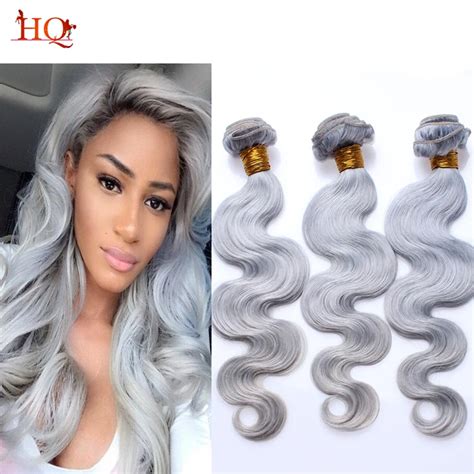 8a Silver Grey Hair Weaves Peruvian Virgin Hair Body Wave Platinum Grey Human Hair Weaves