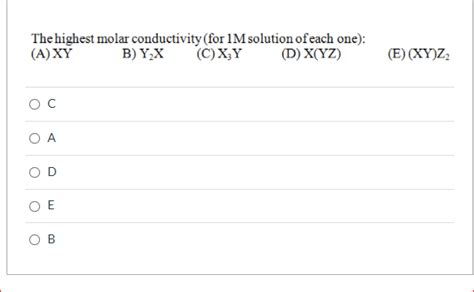 Solved The Highest Molar Conductivity For 1m Solution Of