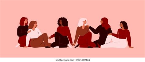 Six Women Different Ethnicities Cultures Sit Stock Vector Royalty Free