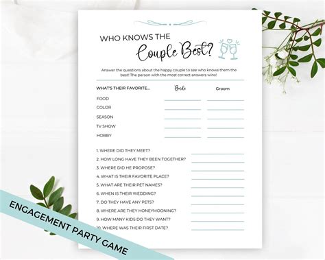 Who Knows The Couple Best Who Knows The Couple Game Engagement Party Game Printable