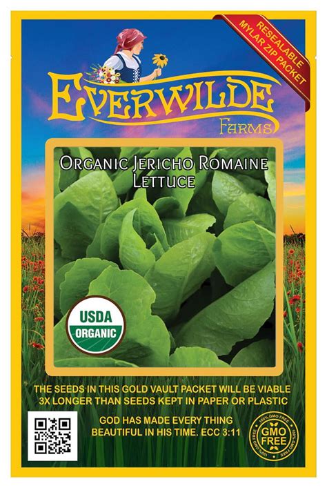 Everwilde Farms 500 Organic Jericho Romaine Lettuce Seeds Gold Vault Jumbo Bulk Seed Packet