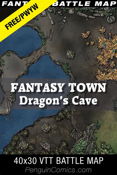 VTT Battle Maps Fantasy Town Dragon S Cave 40x30 PenguinComics