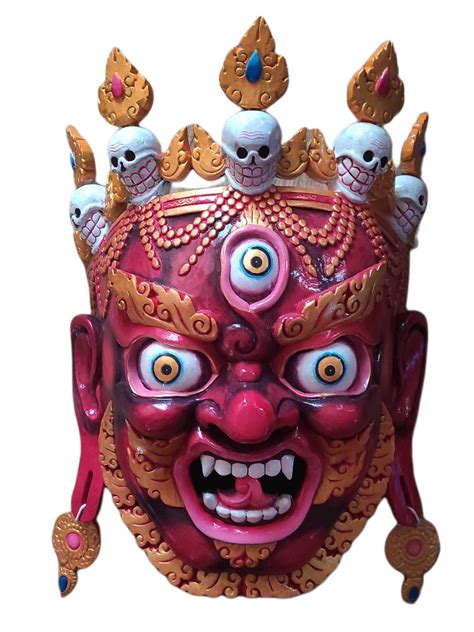 50 Cm Hand Carved Wooden Bhairav Mahakala Mask Wall Hanging Vintage