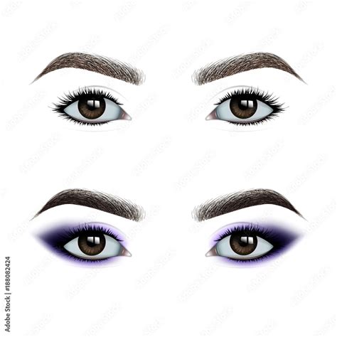 Female Eyes Before And After Makeup A Set Of Eye Shadow Realistic