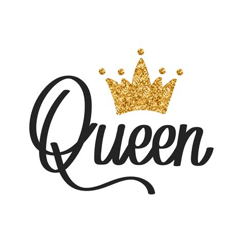 Queen Lettering With Gold Glitter Crown Calligraphic Inscription