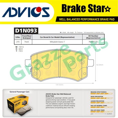 Advics Aisin Brake Star Disc Brake Pad Front D N Te For Proton Exora