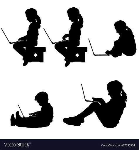 Child silhouette sitting with laptop Royalty Free Vector