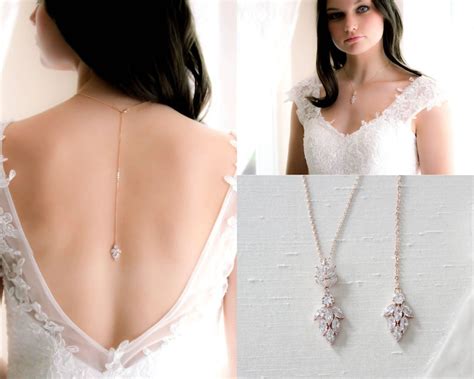 Rose Gold Backdrop Necklace Bridal Jewelry Rose Gold Bridal Etsy