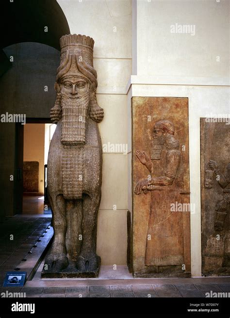 Assyrian Sculpture Of A Human Headed Winged Bull At The Palace Gateway Khorsabad 8th Century