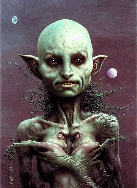 Cute Beautiful Bald Goblin Girl By Beksinski And Luis Stable