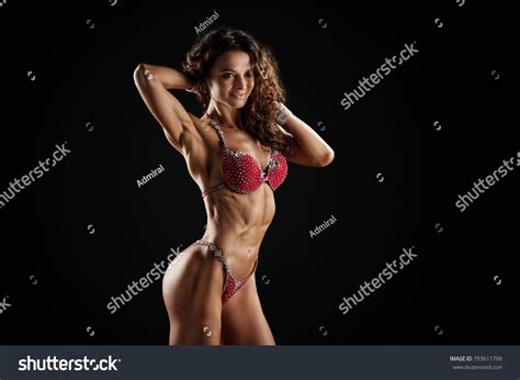 Smiling Athletic Woman Red Bikini Showing Stock Photo Shutterstock