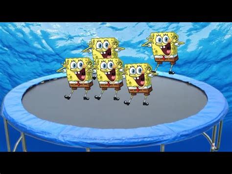 Five Little Spongebob Squarepants Jumping on The Trampoline Nursery ...