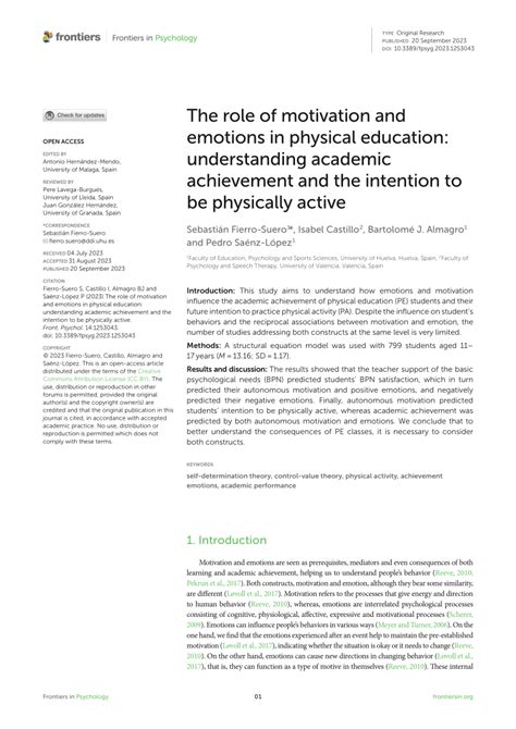 Pdf The Role Of Motivation And Emotions In Physical Education Understanding Academic