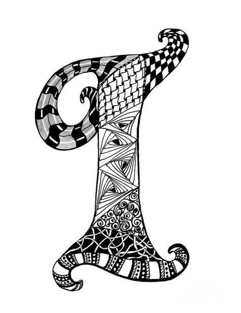 Zentangle Letter I Monogram In Black And White By Nan Wright