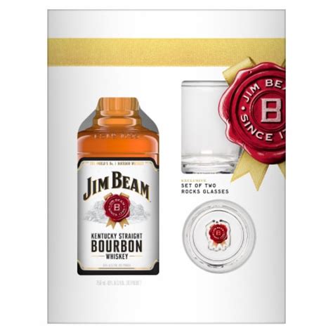 Jim Beam Kentucky Straight Bourbon Whiskey With Two Rocks Glasses 750