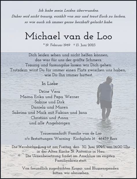 Traueranzeigen Von Michael Van De Loo Niederrhein Nachrichten