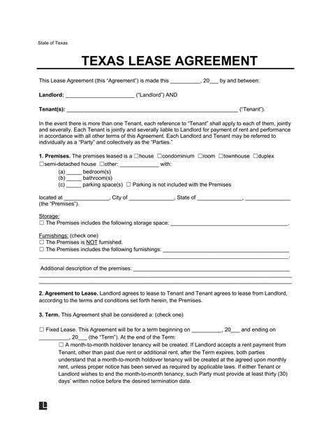 Free Texas Lease Agreement Templates Pdf Word