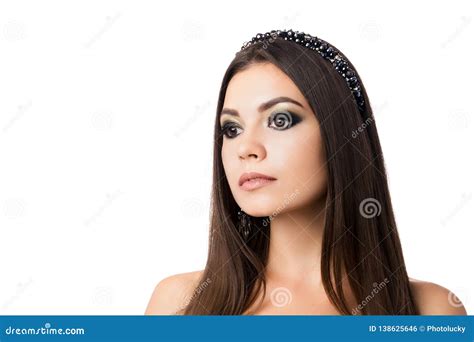 Beauty Portrait Of Nude Pretty Brunette Woman With Long Hair Evening Make Up Long Eyelashes