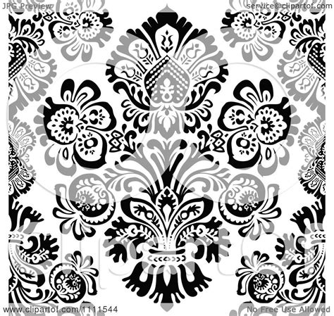 Clipart Seamless Black And White Vintage Floral Pattern 1 Royalty