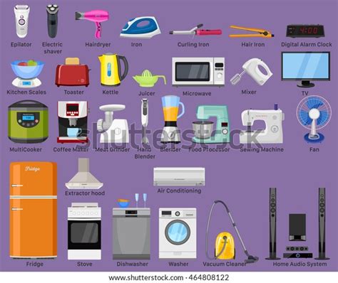 Set Home Kitchen House Electronics Appliances Stock Vector Royalty