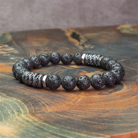 Men S Bracelet Tibetan Style Beads 8mm Stones Volcanic Lava Black