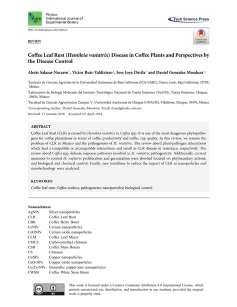 PDF Coffee Leaf Rust Hemileia Vastatrix Disease In Coffee Plants