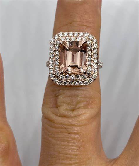 Emerald Cut Morganite Ring Pink Morganite Engagement Ring Etsy