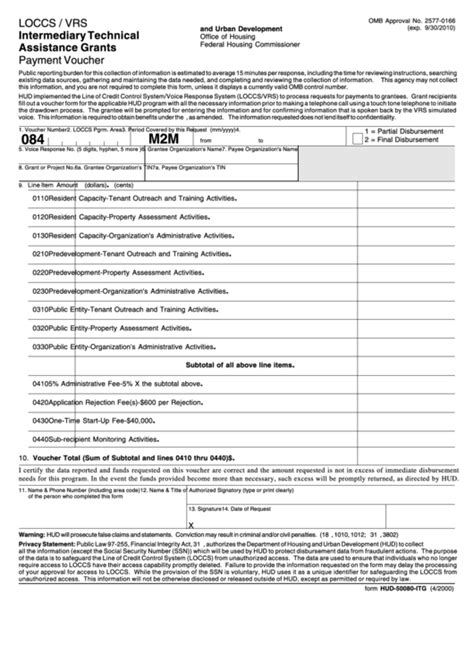 Fillable Form Hud 50080 Itg Payment Voucher Intermediary Technical