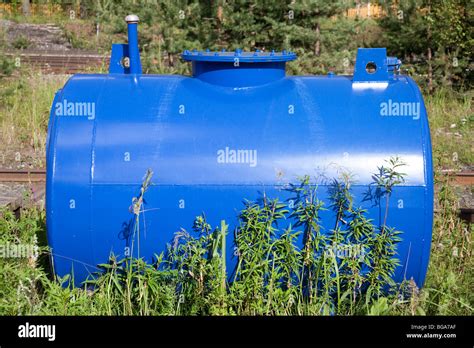 Blue Movable Outdoor Diesel Fuel Tank Finland Stock Photo Alamy