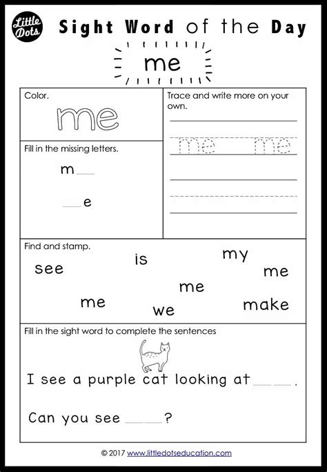 Free Pre K Sight Words Printables