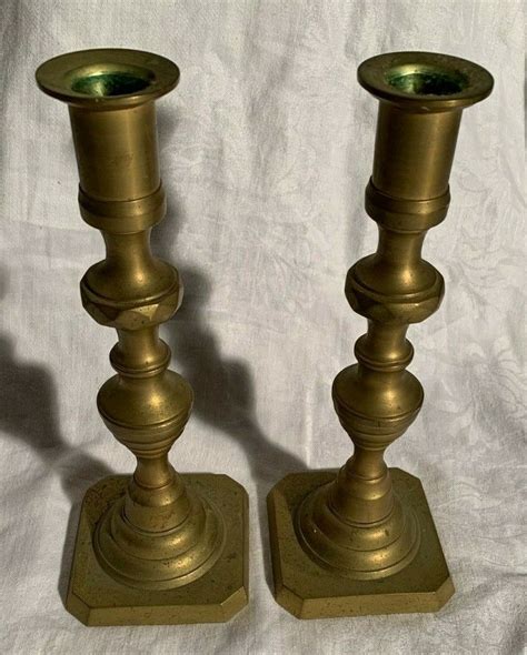 Signed Rostand Heavy Brass Candlestick Pair Candlesticks USA Antique