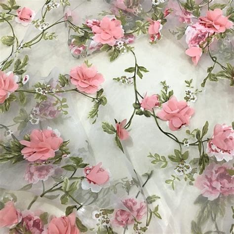 Green And Pink Printed Floral Organza Lace Fabric With D Pink Etsy