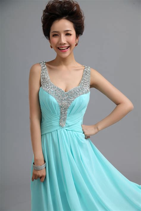 Scoop Aqua Chiffon Prom Dresses Chest With Sequins Discount Nm 0173