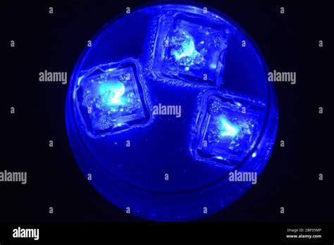 Blue Bright Glowing Ice Cubes That Float In A Delicious Frosted White