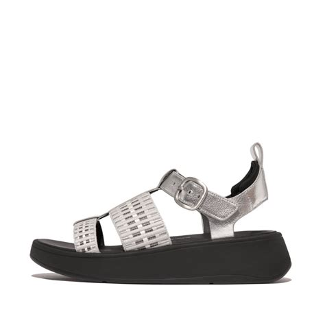 Fitflop F Mode Leatherwebbing Flatform Fisherman Sandals Silver