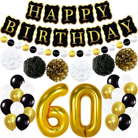 Buy Gold 60th Birthday Decorations Party Set Black Gold Silver Paper