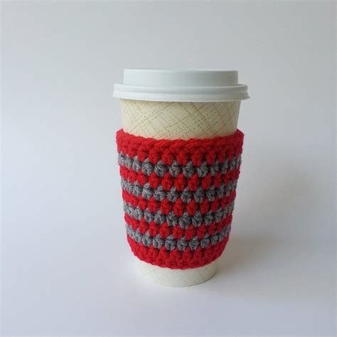 Cafe Latte Cozy Crochet Coffee Sleeve Striped Coffee Cup Sleeve Red