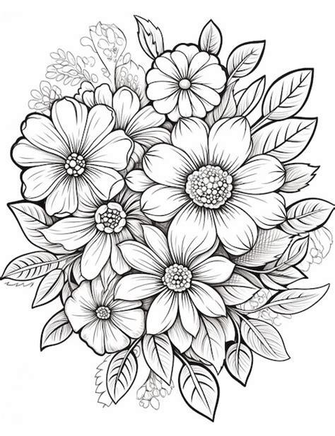 Un Dibujo En Blanco Y Negro De Flores Con Hojas Generativas Ai Foto