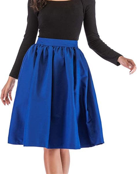 Damen A Linie Röcke Retro Knielang Rock Plissee Rockabilly Swing Midi