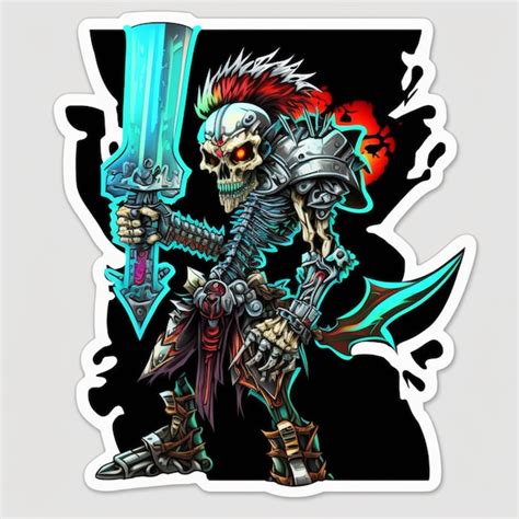 Premium Ai Image A Sticker Of A Skeleton Warrior Holding A Sword And