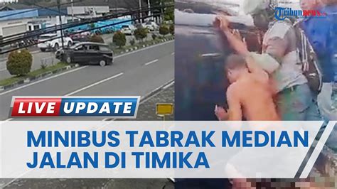 Rekaman CCTV Detik Detik Minibus Tabrak Median Jalan Di Timika Seusai